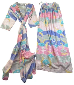 Vtg Mary McFadden Neiman Marcus Pastel Geo-Floral Silky Peignoir Robe Petite S P - Picture 1 of 16