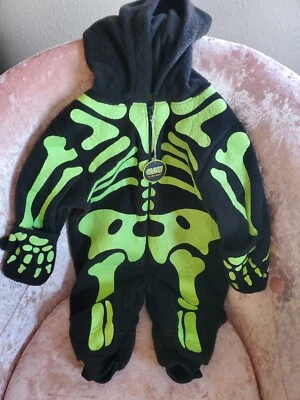 Infant Hooded Fleece Reflective Neon Green / Black Skeleton outfit 3/6 Months - Image 1 of 4