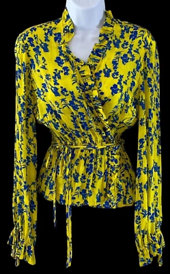 Blusa envolvente de taia viscosa PREEN LINE cuello en V con volantes manga larga - talla xs Foto 1 de 4