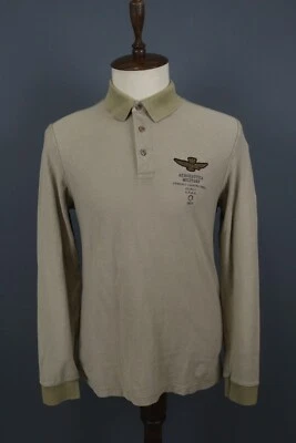 Camisa polo de rugby Aeronautica Militare bege manga longa tamanho G - Imagem 1 de 4