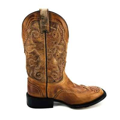 Mujer 9.5 D Stetson Punta de Ala Cuero Tostado Punta Cuadrada Vaquero Bota Occidental Punta de Ala Foto 1 de 4