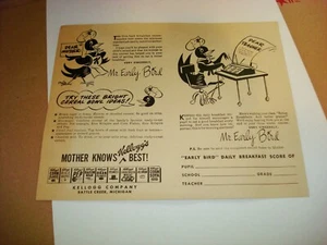 Vintage Mr. Early Bird Breakfast Scorecard Unmarked Kellogg 1950's Rare - Picture 1 of 2