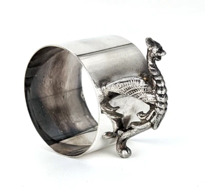 Anillo servilleta vintage figurativo plateado - grifo/dragón Foto 1 de 4