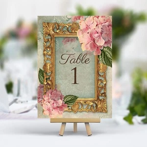 Vintage Style Wedding Table Numbers Names Cards - Shabby Chic Frame Flower Pink - Picture 1 of 5