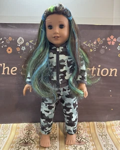 American Girl Truly Me Street Chic Camo Outfit 2017 Dark Brown Blue Green Hair - Picture 1 of 17