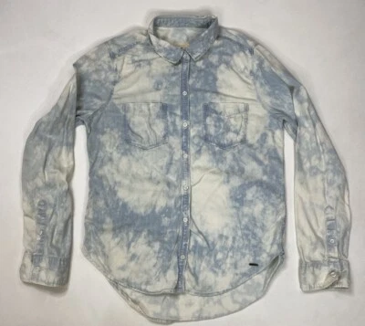 Hollister Button Up Denim Shirt Women Medium Blue Tie Dye Long Sleeve - Image 1 of 4