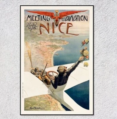 Cartel original vintage Meeting d'aviation bonito 1910 | Carteles de aviación Foto 1 de 3