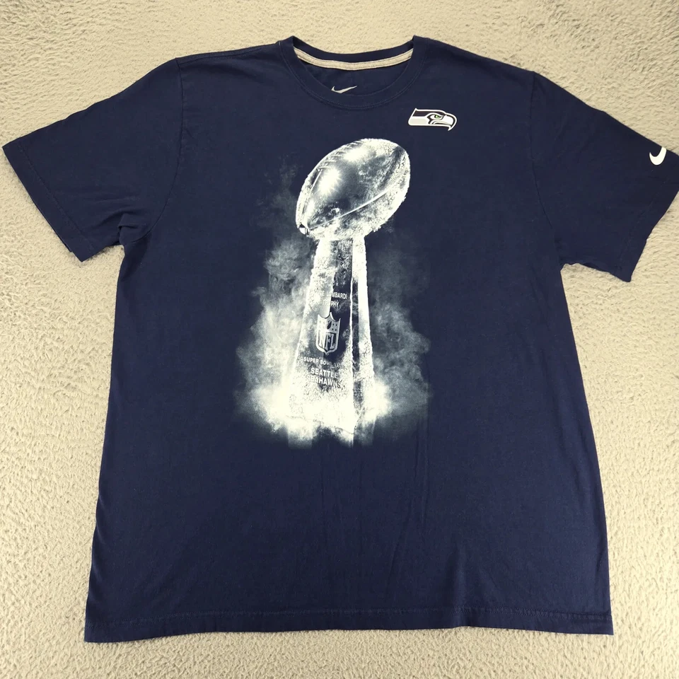 耐克衬衫男式 XXL 蓝色海鹰队 Vince Lombardi 奖杯 NFL 足球 Swoosh — 第 1/4 张图片