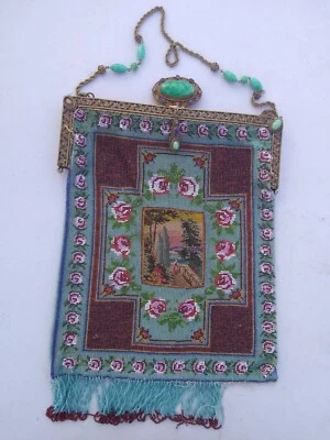 Czech Neiger Art Deco Peking Glass beaded Purse Brass filigree- Read description - Image 1 of 4