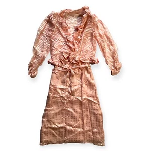 80's Vtg 2 pcs spaghetti strap sheath dress & bolero jacket sheer ruffles peach - Picture 1 of 6