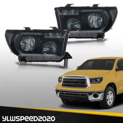 Par de faros de tubo LED negros Sequoia aptos para Toyota 07-13 Tundra 08-17 Foto 1 de 4