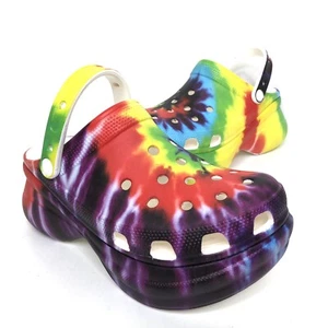 Crocs Classic Bae Tie Dye Rainbow Clogs Sole Platform Multicolor Women's 8 RARE! - Picture 1 of 11