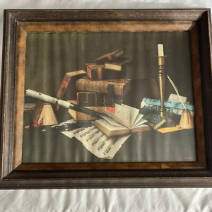 Vintage William Harnett Music and Literature 1878: Framed Replica Painting - Picture 1 of 7