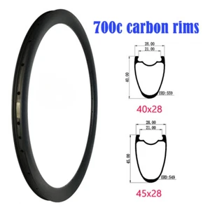 700c Clincher Tubuless 40/45x28mm Disc/V Brake 16H-32H Carbon Road Bike Rims - Picture 1 of 14