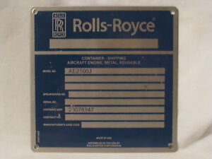 rare vintage Rolls-Royce Container Shipping Aircraft Engine metal ID tag emblem