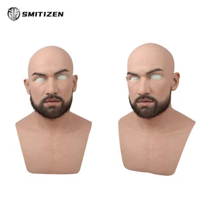 SMITIZEN Human Head Silicone Michael  Fake Male Mask Black Beard Cosplay Fetish - Picture 1 of 13