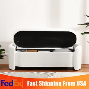 51" Ottoman Storage Box Plush Velvet Upholstered Bench Footstool For Living Room - Picture 1 of 12