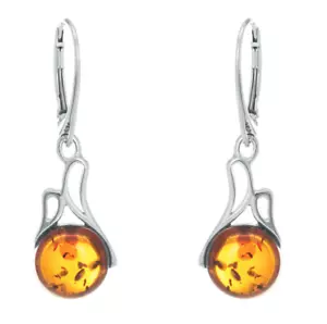925 Argento Sterling Vera Ambra Baltica Goccia Orecchini Gratis Regalo - Imagen 1 de 2