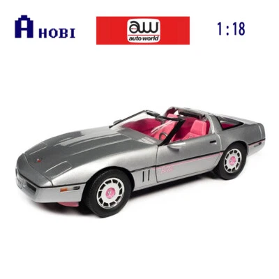 Auto World 1:18 Scale Barbie Chevy Corvette 1986 Silver Pink Diecast Car Model - Image 1 of 2