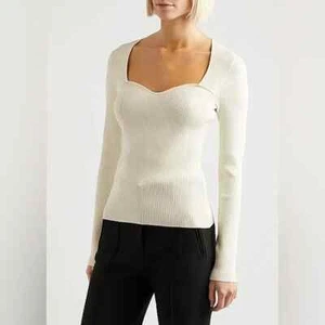 Veronica Beard Ivory Ribbed Long Sleeve Gladys Pullover Top $398 Size Small NWT! - Picture 1 of 6