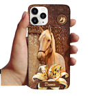 Lily With Horse Custom Name Leather Pattern Personalized Phone Case