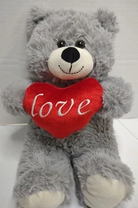 Kellytoy Valentines Day Teddy Bear Plush Love Red Heart Gray Stuffed Animal Toy - Imagen 1 de 12