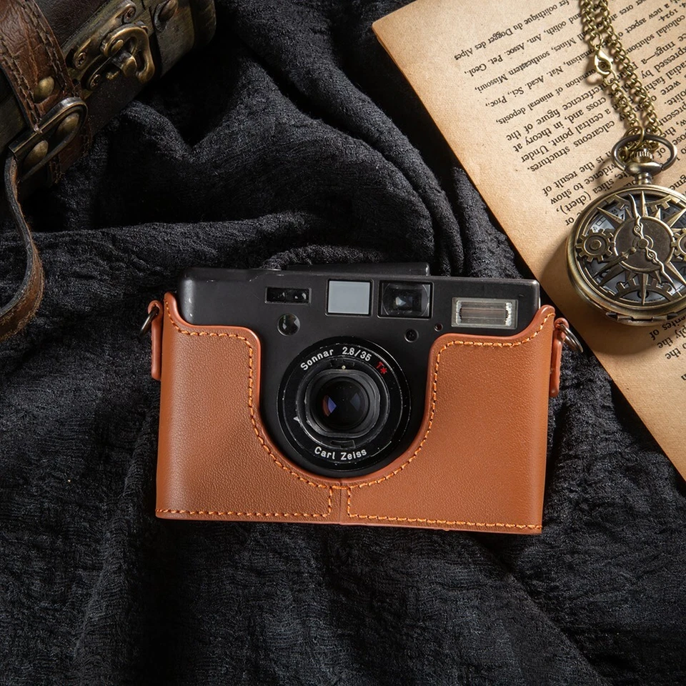 Capa bolsa meia câmera couro genuíno real vintage feita à mão Contax T3 - Imagem 1 de 1