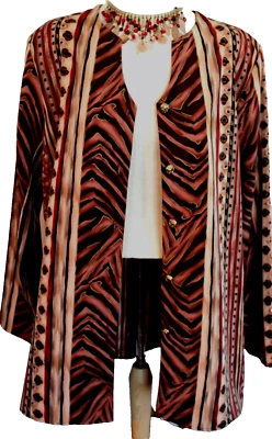 NEW Brown Button Down Tunic Faux Silk Animal Print, Paw Print Buttons, M - Image 1 of 2