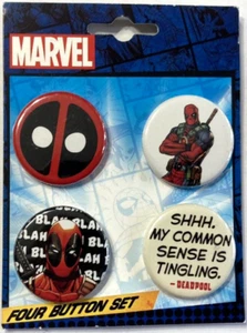 Marvel Comics Deadpool Cardati Set di 4 Pulsanti Rotondi Fumetto Art NUOVO - Foto 1 di 1