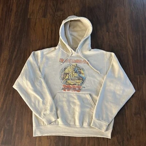 Iron Maiden World Piece Tour 1983 Hoodie Size Medium Beige Pullover Jerzees - Picture 1 of 22