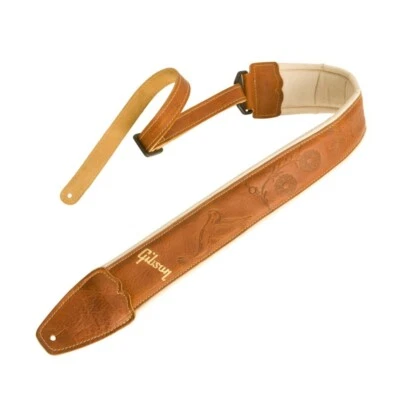 Correa de cuero para guitarra Gibson Montana correa cómoda original incrustación de pájaro ASAC-TAN Foto 1 de 4