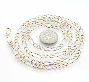 24" Diamond Cut Pave Figaro Chain Necklace Real 14K Yellow White Rose Gold  - Picture 1 of 5