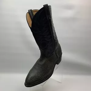 Unbranded Western Cowboy Boots Gray Leather Mid Calf Pull On Block Heel Sz 12EE - Picture 1 of 12