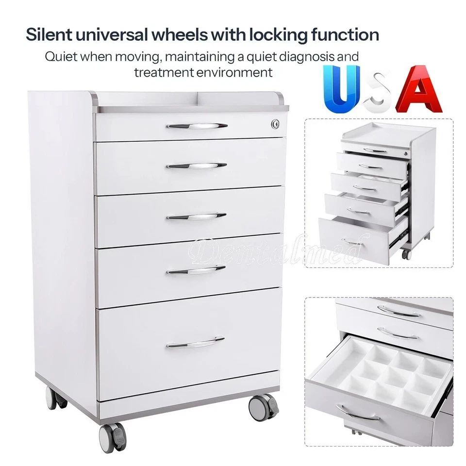 AZDENT Dental Mobile Cabinet Storage Tool Cart Medical Trolley with 4 Drawers Rolling