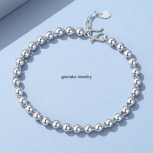 Pure Platinum 950 Chain Women 2.5mm Round Beads Link Bracelet 4.3-4.5g 6.3-7.1in - Picture 1 of 7
