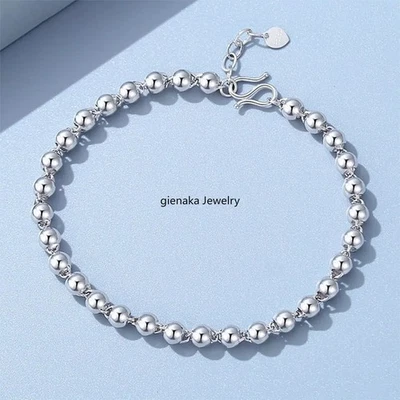 Pure Platinum 950 Chain Women 2.5mm Round Beads Link Bracelet 4.3-4.5g 6.3-7.1in - Image 1 of 4