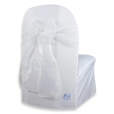10 pcs Organza Chair Cover Bow Sash 108"x8" - White - Wedding Party Banquet ok - Image 1 of 4
