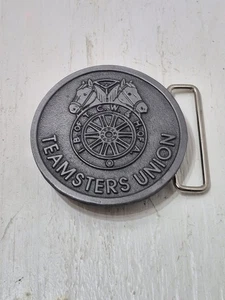 Hebilla de cinturón vintage Teamsters Union metal círculo redondo retro años 80 coleccionable - Imagen 1 de 2