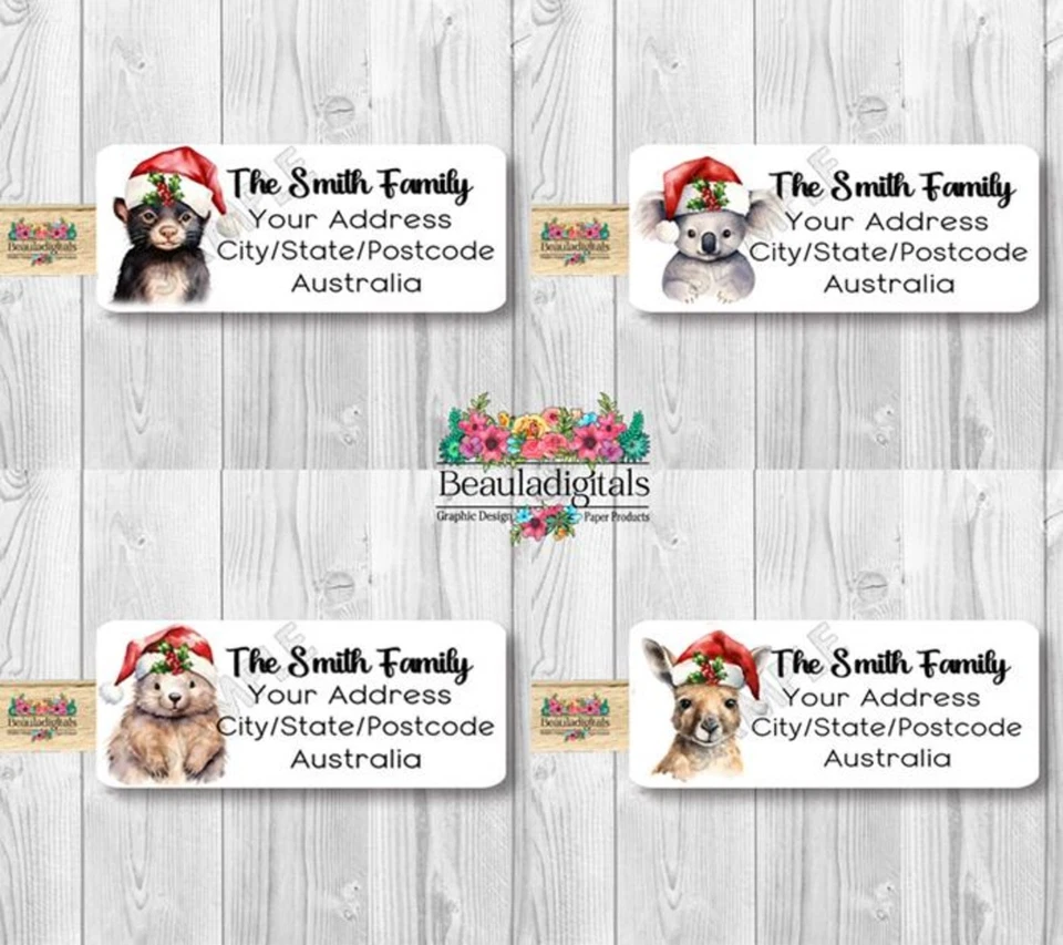 Personalised Christmas Address Labels, Australian Animals, 24 per sheet - image 1 of 1