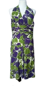EVAN PICONE Midi Dress Women Sz 16 Artsy Y2K Floral Stretch Babydoll Halter Top - Picture 1 of 16