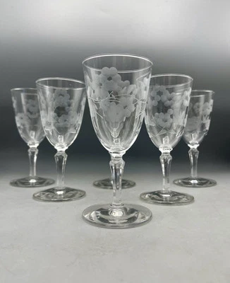 Libbey Glenmore Etched Wine Glasses Set Of 6 5 5/8” Vintage Stemware Barware - Image 1 of 4