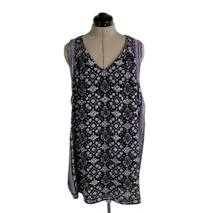Calypso St Barth schwarz lila Seide Minikleid Gr. Small A-Linie Swing ärmellos - Bild 1 von 14