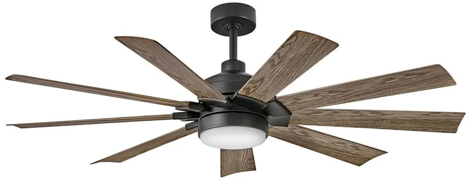 Ventilador inteligente 60" Hinkley turbina LED classificação úmida 9 lâminas preto madeira flutuante - Imagem 1 de 1