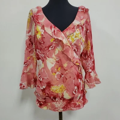 Top de hadas vintage Jonathan Martin para mujer Y2K envolvente sintético talla XL rosa manga campana Foto 1 de 4