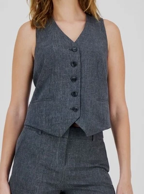 Anne Klein Women's Gray V-Neck Button-Front Sleeveless Vest Size 12 - Image 1 of 2