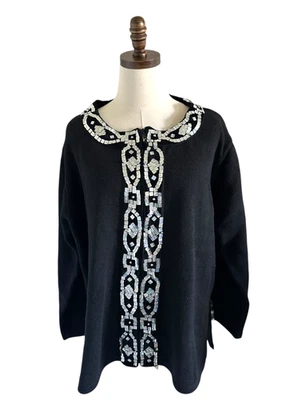 Suéter Cárdigan Tejido Libro de Cuentos Sx 2X Cuentas Rectamente Decoradas Lentejuelas Elegante Foto 1 de 4