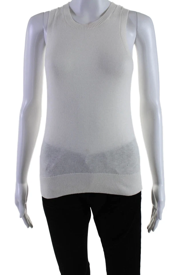 Minnie Rose Womens Cotton Blend White Crew Neck Sweater Vest Top Size S - Image 1 of 4