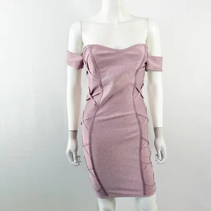 WOW Couture Pink Metallic Bodycon Mini Dress Size M Off The Shoulder Formal NEW - Picture 1 of 9