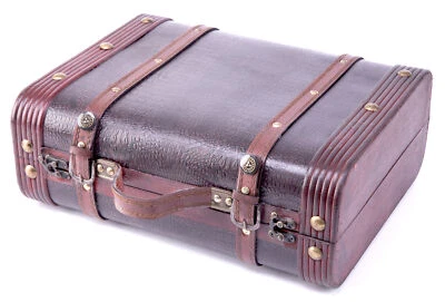 New Vintiquewise Decorative Wooden Leather Suitcase, QI003009 - Image 1 of 4
