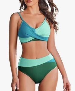 Conjunto de bikini mediano AI'MAGE para mujer cintura alta 2025 trajes de baño control abdominal dos - Imagen 1 de 2